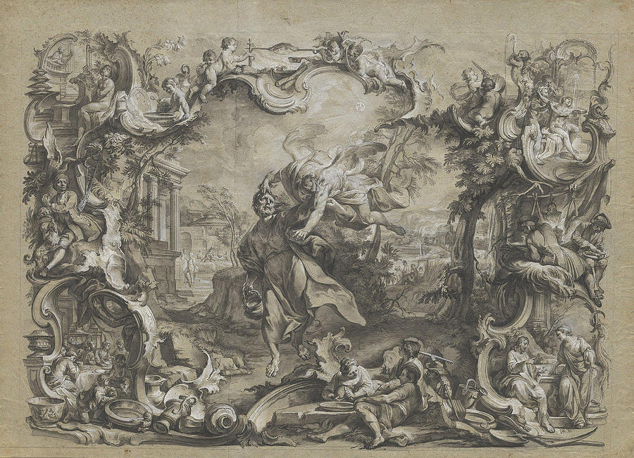 The Angel Carrying off Habakkuk by His Hair Surrounded by an Elaborate ...