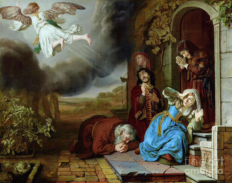 The Angel Taking Leave of Tobit and His Family by Jan Victors Fine Art Old Masters Reproduction Painting by Rolando Burbon