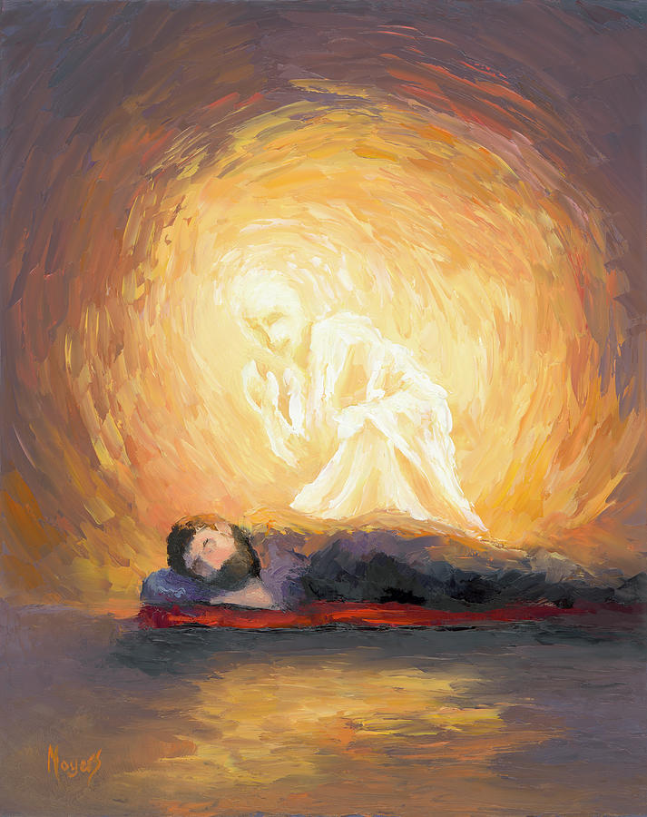 Christmas Painting - The Angel Visits Joseph by Mike Moyers