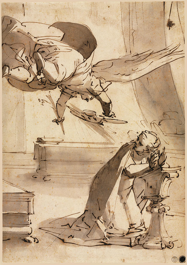 The Annunciation Drawing by Luca Cambiaso