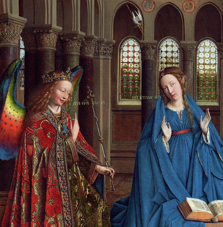 The Annunciation, Virgin Mary and Archangel Gabriel Painting by Jan van ...