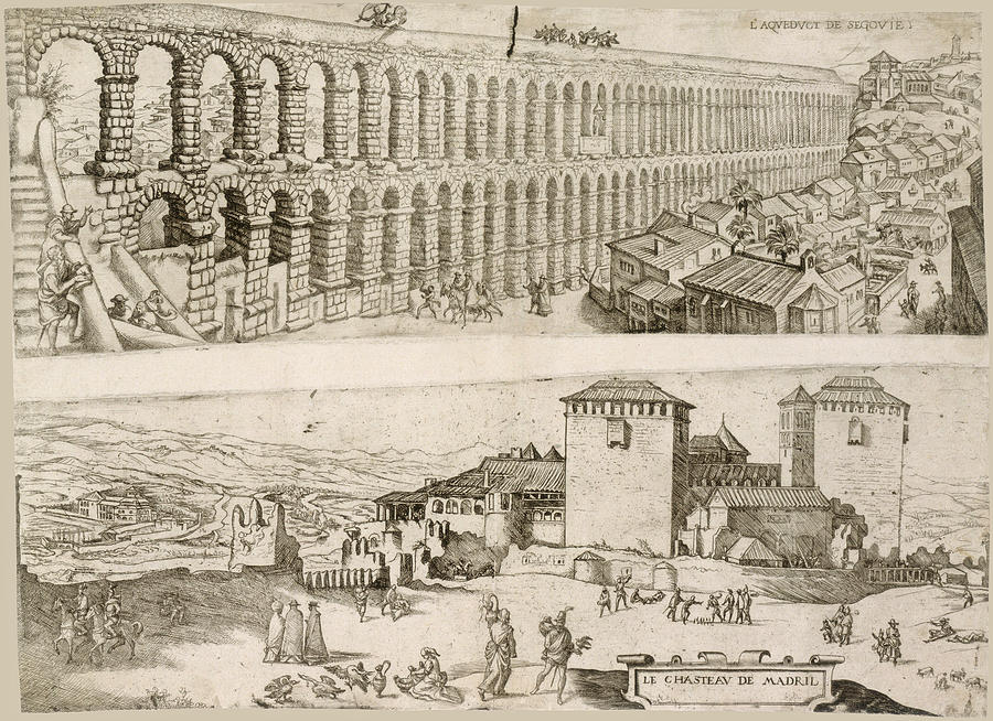 The Aqueduct at Segovia and The Castle of Madrid  Drawing by Jan Cornelisz Vermeyen