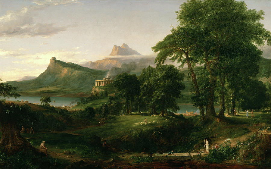Thomas Cole Painting - The Arcadian or Pastoral State, The Course of Empire by Thomas Cole
