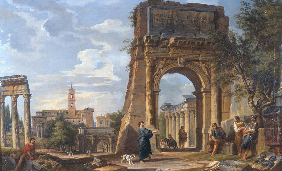 The Arch of Titus and the Roman Forum Painting by Giovanni Paolo Panini ...