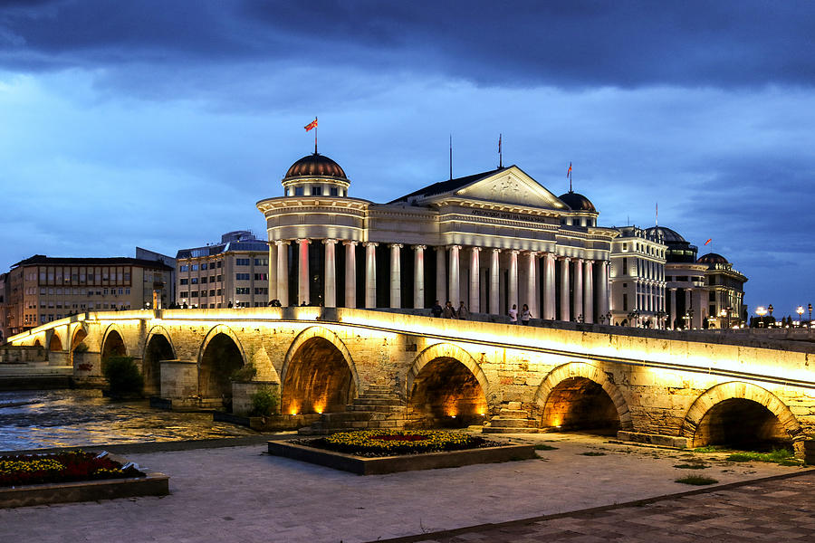 The archaeological museum with stone bridge in Skopje, North Macedonia Photograph by Frans Sellies