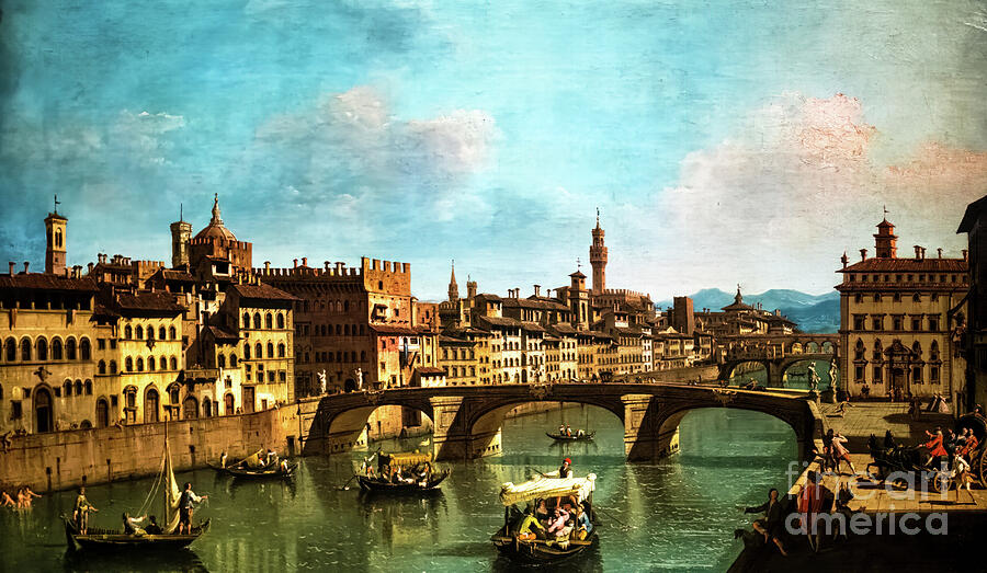 The Arno River at the Santa Trinita Bridge by Giuseppe Zocchi Painting by Guiseppe Zocchi