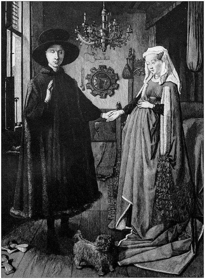The Arnolfini Portrait (or The Arnolfini Wedding, The Arnolfini Marriage, the Portrait of Giovanni Arnolfini and his Wife) by Jan van Eyck Drawing by Ilbusca