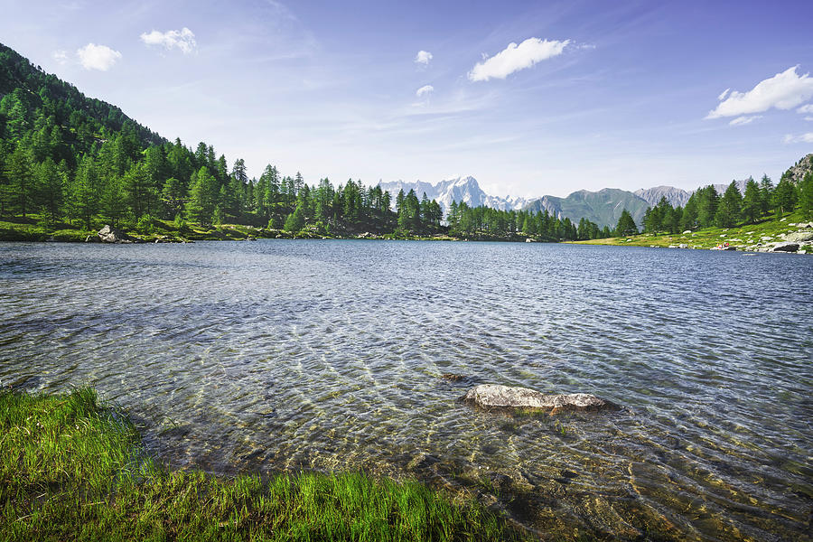 The Arpy Lake and the Mont Blanc massif in the background. Aosta Photograph by Stefano Orazzini