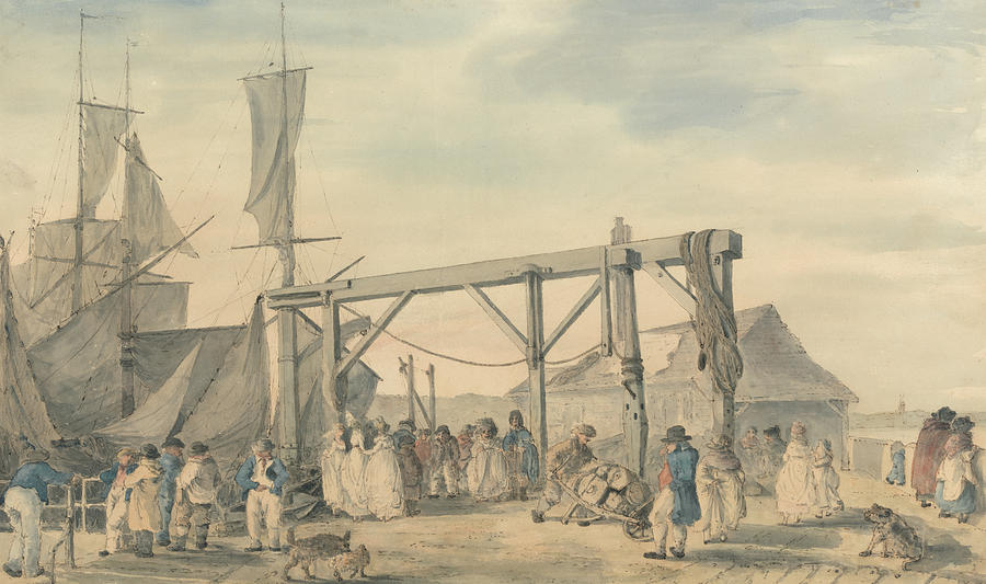 The Arrival of a Hoy at Margate Drawing by Philip James de Loutherbourg