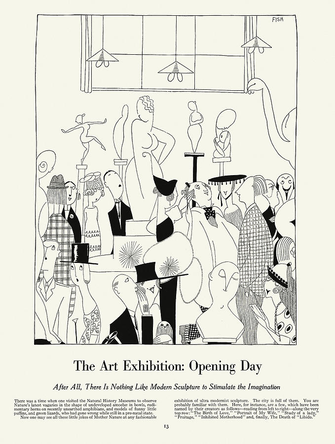 The Art Exhibition Opening Day by Anne Fish 1920 Drawing by Ikonographia - Anne Fish