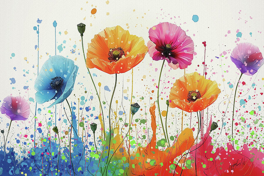 The Artful Poppy A Canvas of Life Digital Art by Lena Owens - OLena Art Vibrant Palette Knife and Graphic Design