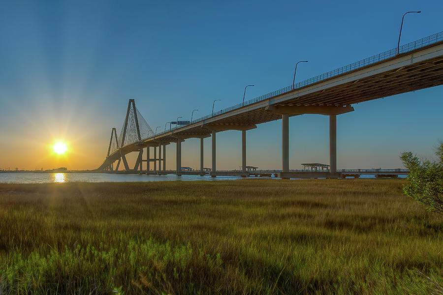 Sunset Photograph - The Arthur Ravenel Jr. Bridge Brilliant Sunset by Steve Rich