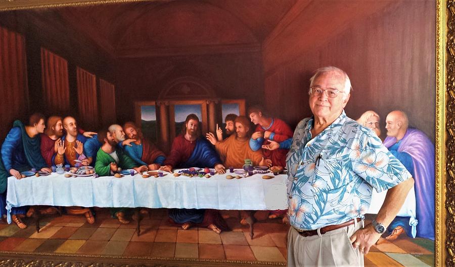 The artist with his Last Supper painting Photograph by Herschel Pollard