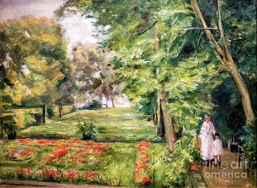 The Artists Granddaughter with the Governess in the Wannsee Garden by Max Liebermann Painting by Max Liebermann