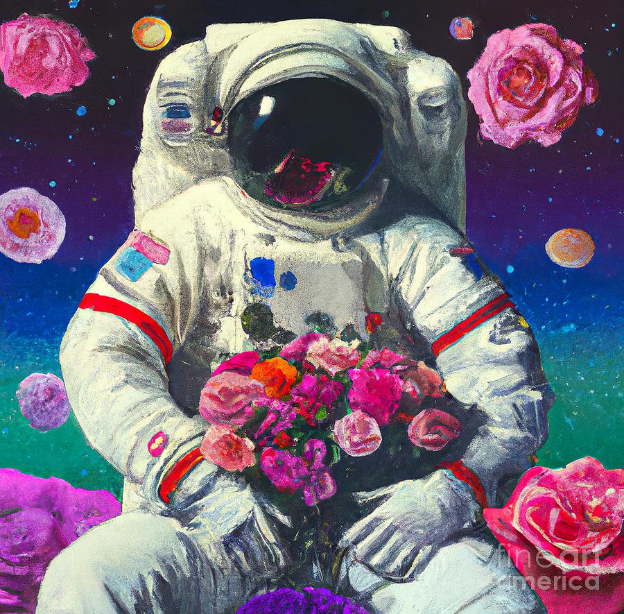 The Astronaut with Flower Digital Art by Besas-designs - Fine Art America