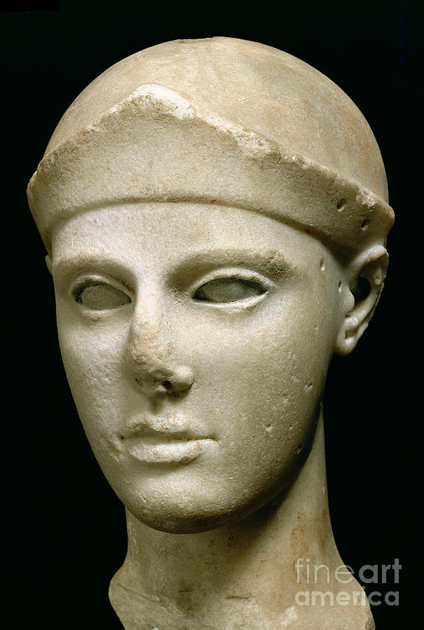 The Athena of Aegina, wearing a helmet, head of a statue, Greek Photograph by Greek School