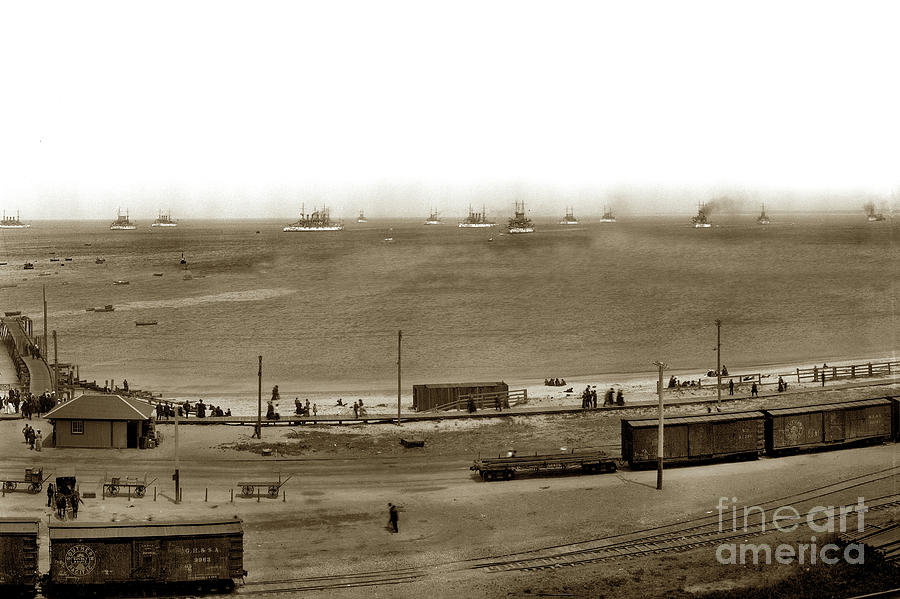 Pier Photograph - The Atlantic Fleet/ Great White Fleet  anchored off the Del Monte by Monterey County Historical Society