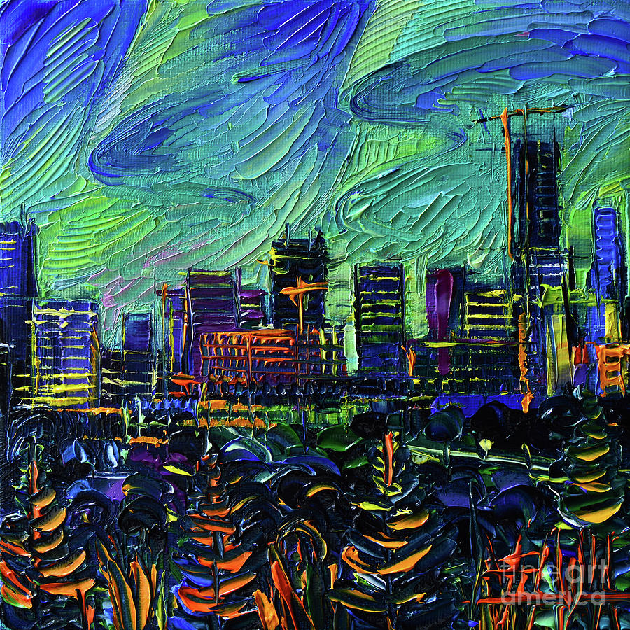 The Aurora Lights Over Edmonton Skyline Painting by Mona Edulesco