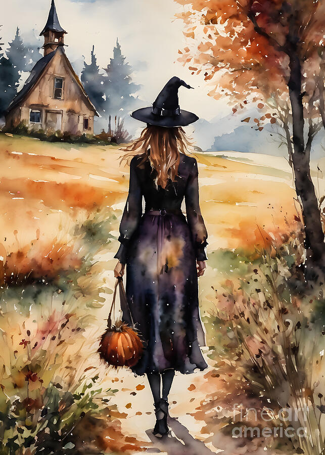 Halloween Painting - The Autumn Witch by Lyra OBrien