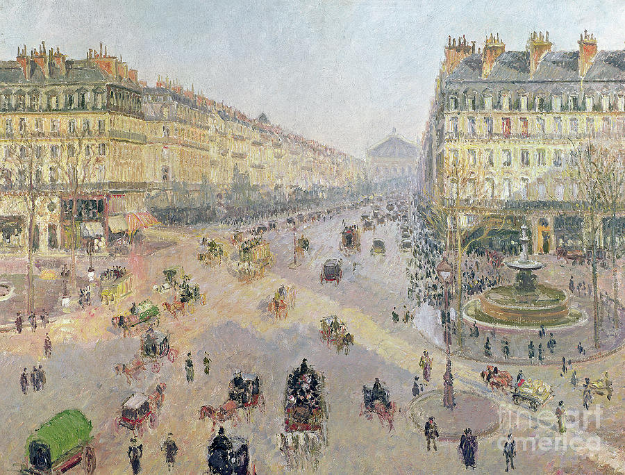 The Avenue de LOpera, Paris, Sunlight, Winter Morning Painting by Camille Pissarro