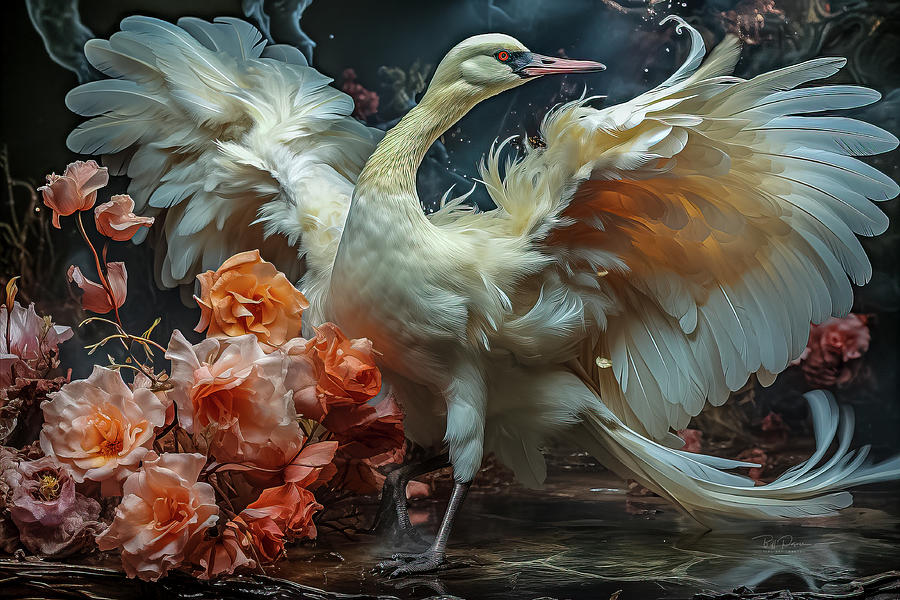 The Avian Dance Amidst Roses Digital Art by Bill Posner
