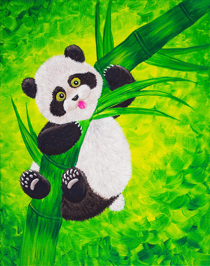 The Baby Panda Who Loves Bamboo Painting by Iryna Goodall