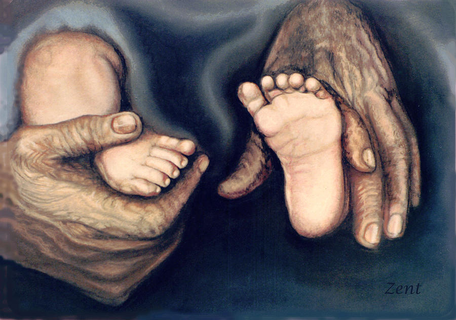 The Babys Feet In Pastel Pastel by June Pauline Zent
