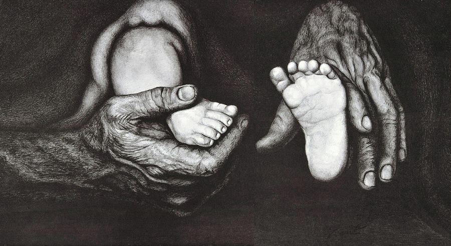 The Babys Feet Drawing by June Pauline Zent