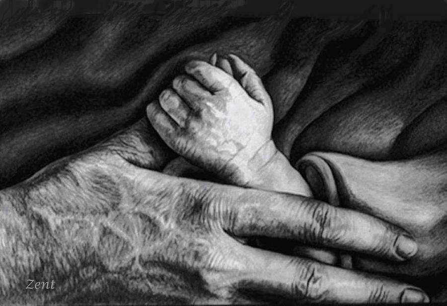 The Babys Hand Drawing by June Pauline Zent
