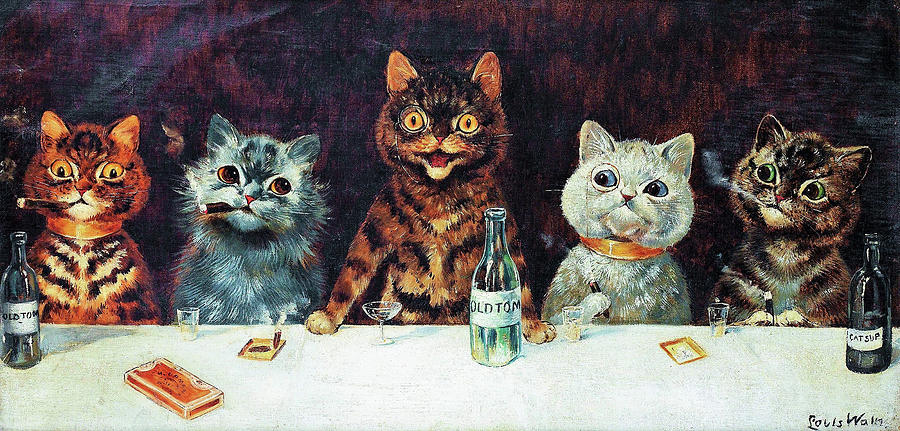 The bachelor party - Digital Remastered Edition Painting by Louis Wain
