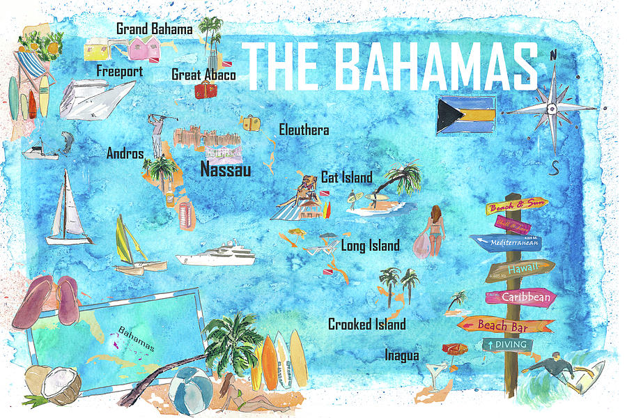 The Bahamas Illustrated Map with Main Roads Landmarks and Highlights ...