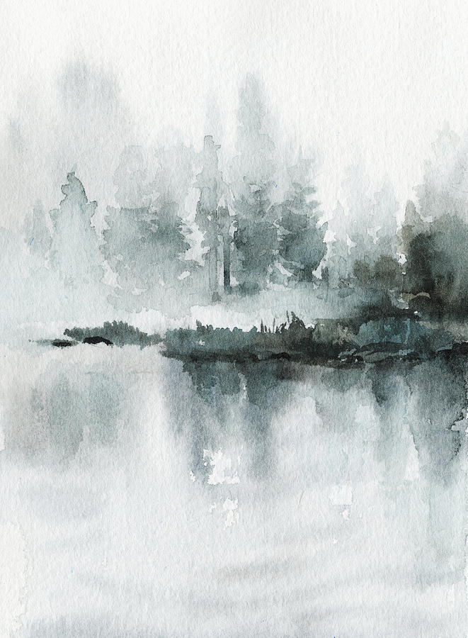 Winter River Bank Painting by Ink Well