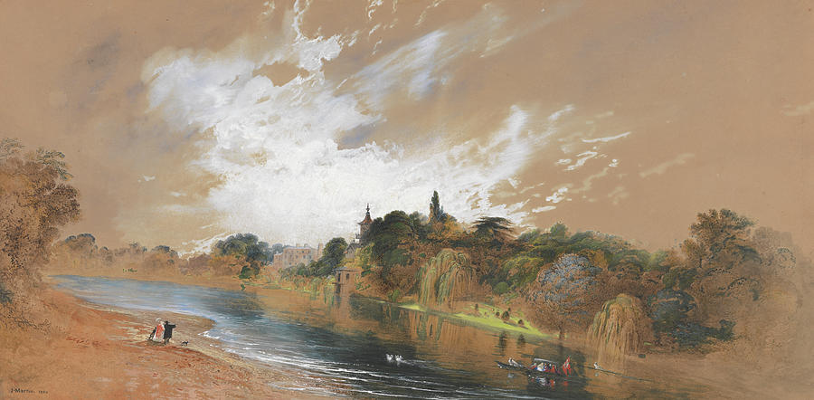 The Banks of the Thames, Opposite Popes Villa Drawing by John Martin