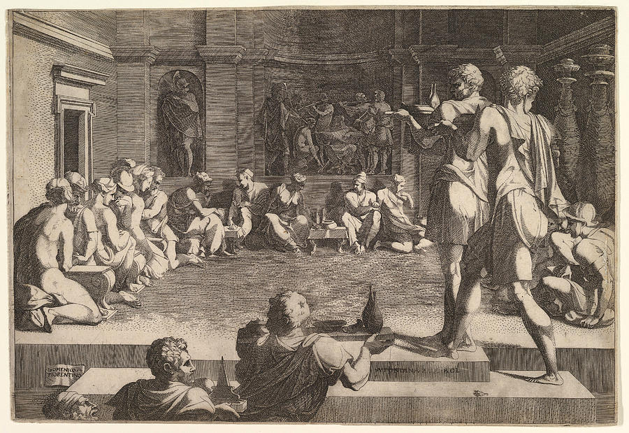 The Banquet of Alexander Drawing by Domenico del Barbiere