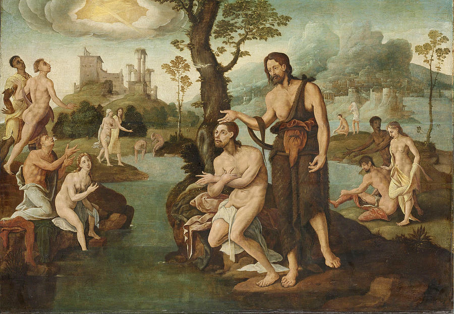 The Baptism of Christ  Painting by Circle of Maerten van Heemskerck