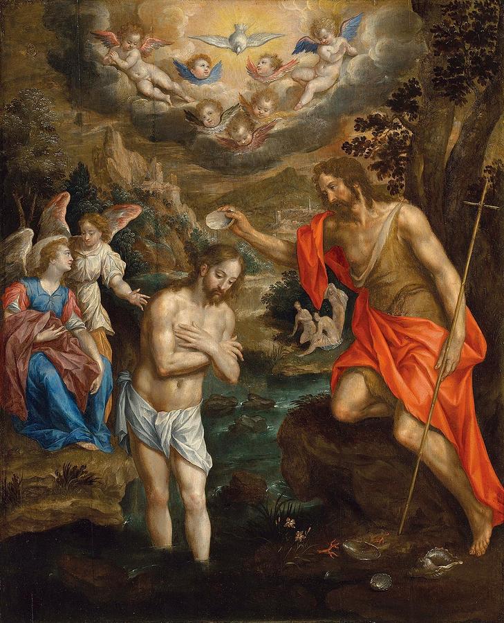 The Baptism of Christ Drawing by Hendrik de Clerck Flemish ca - Fine ...