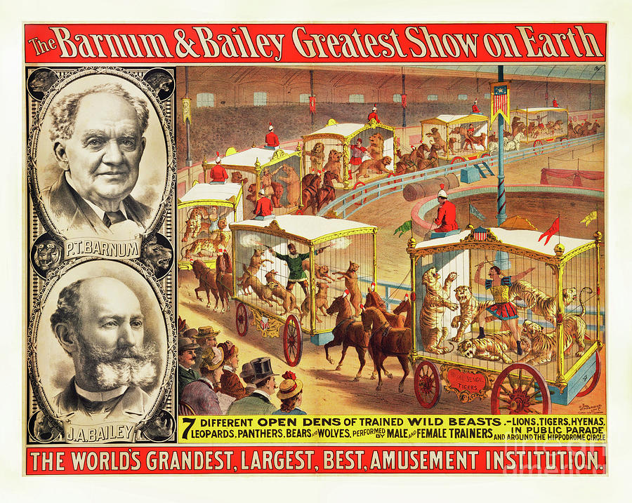 The Barnum Bailey Greatest Show On Earth. Open Dens Wild Beasts Lions  Tigers Leopards Wolves Mixed Media By Strobridge Litho Co | Pixels