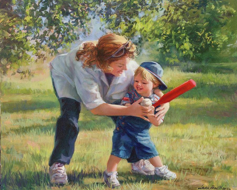Mothers Day Painting - The Baseball Lesson by Laurie Snow Hein