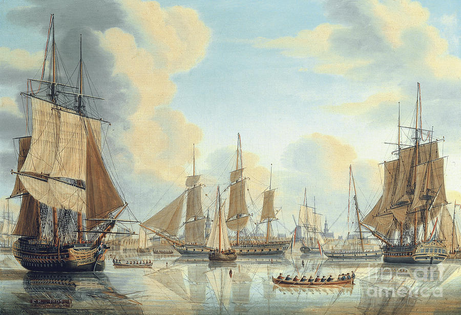 The Batavian fleet under Vice-Admiral Carel Hendrik Verhuell at Flushing, 1805 Painting by Engel Hoogerheyden