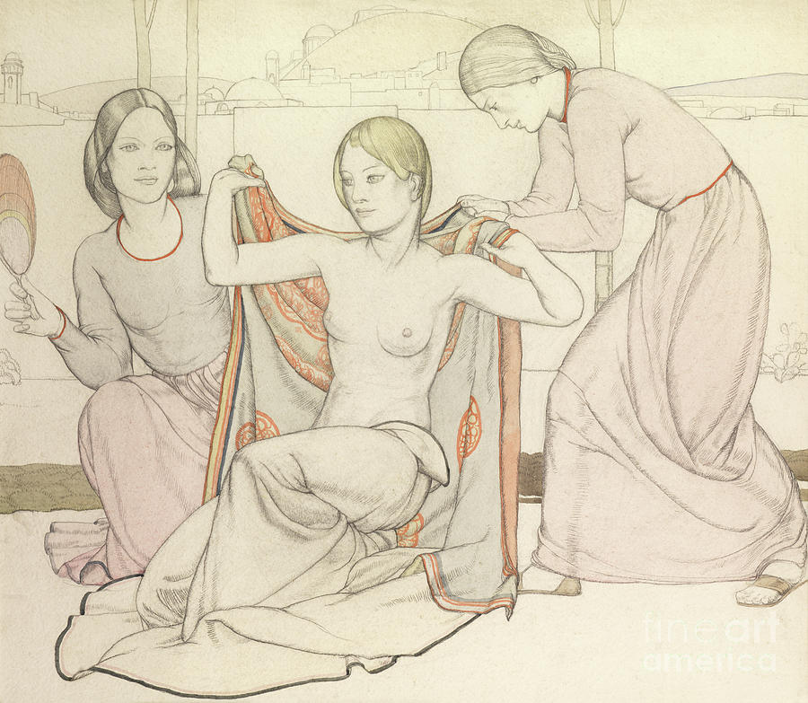 The Bathers Drawing by Averil Mary Burleigh