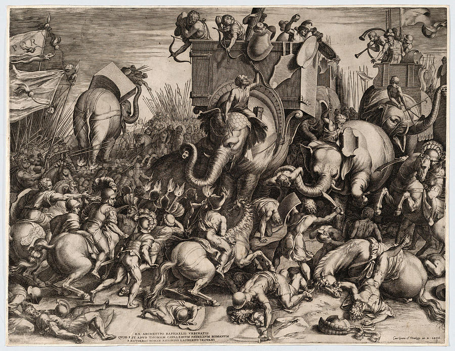 The Battle Between Scipio and Hannibal at Zama Drawing by Cornelis Cort