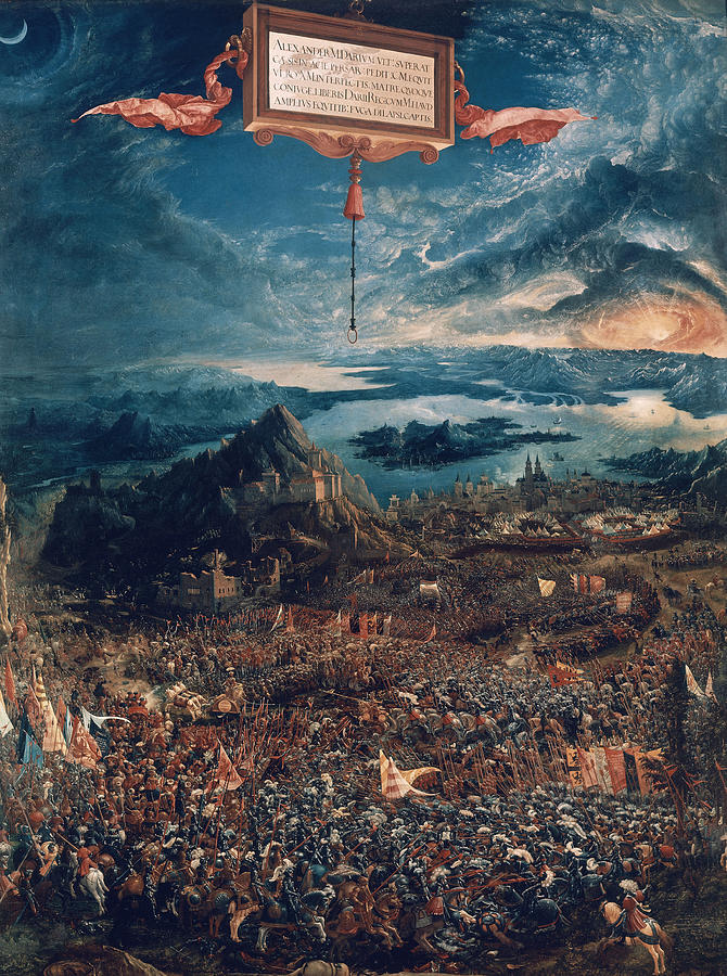 The Battle of Alexander at Issus, 1529, Oil on panel, 158 x 120 cm. ALBRECHT ALTDORFER. DARIO III. Painting by Albrecht Altdorfer -1480-1538-