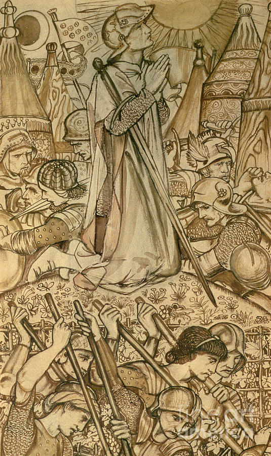 The Battle of Beth-Horon  Joshua Commanding the Sun and Moon to Stand Still, detail Drawing by Edward Burne-Jones