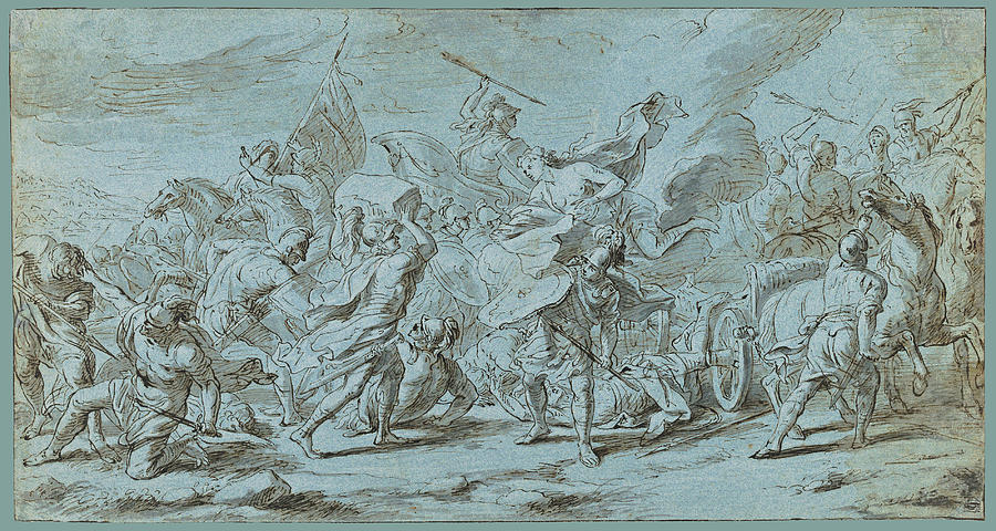 The Battle of Diomedes and Aeneas Drawing by Jan van Orley