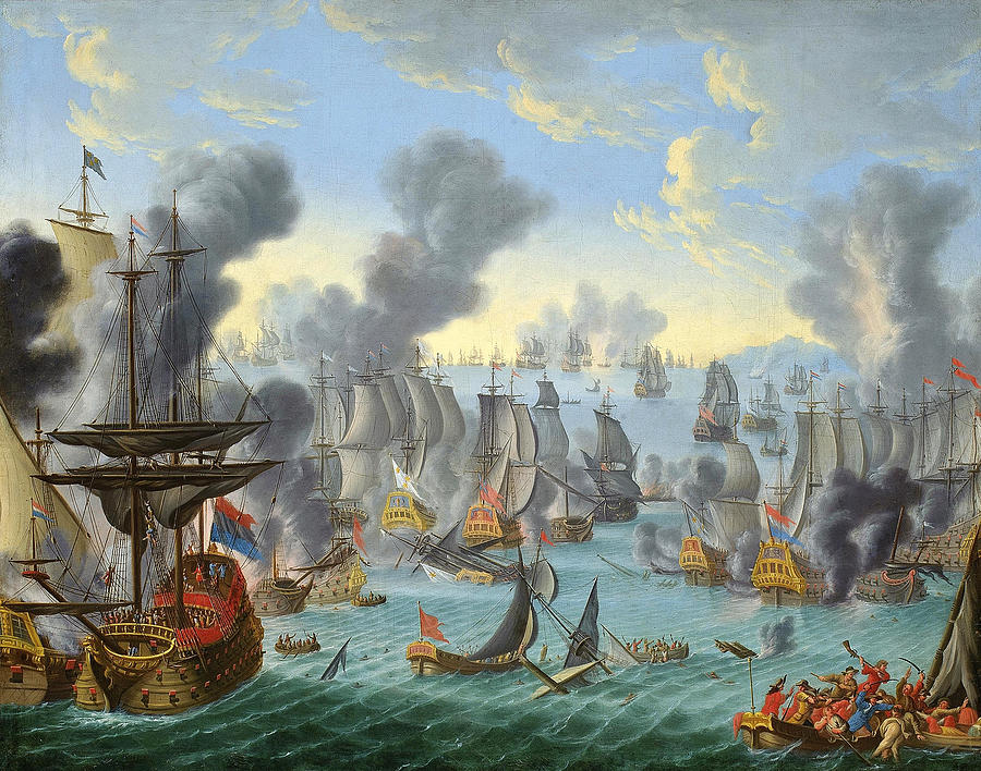 The Battle of Malaga Painting by Attributed to Willem Van der Hagen