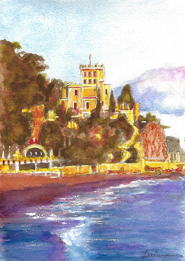 The beach below the Castelletto di San Donato at Finale Ligure Italy Painting by Dai Wynn