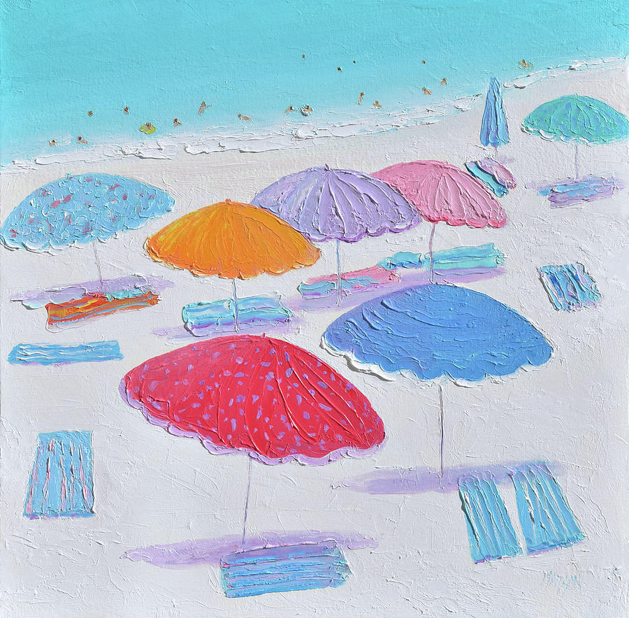 The Beach Umbrellas, beach scene Painting by Jan Matson
