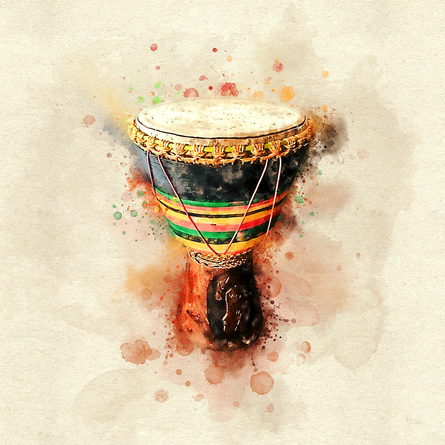 The Beat Of The Drum - Djembe African Drum In Colorful Watercolor  Digital Art by Andreea Eva Herczegh