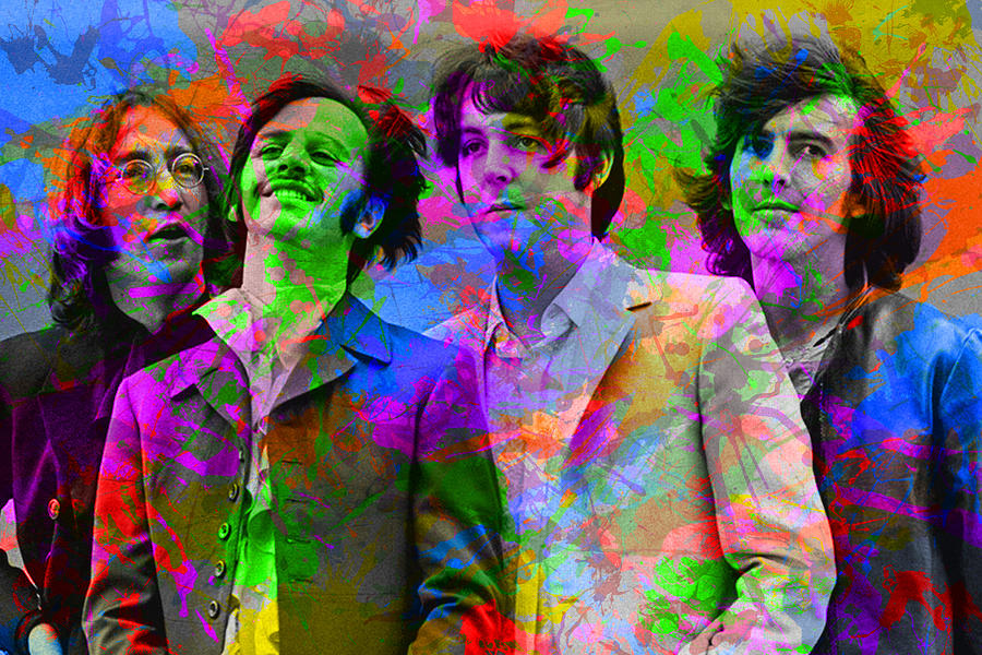 The Beatles Mixed Media - The Beatles Band Paint Splatters Portrait by Design Turnpike