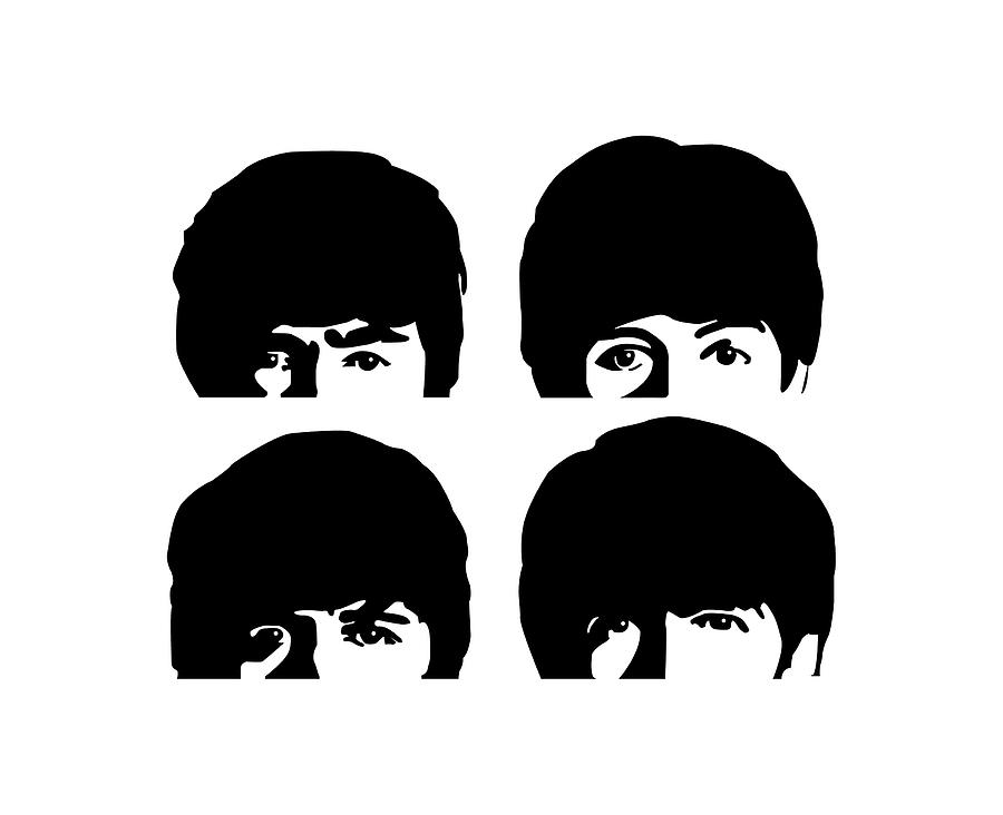 The Beatles Heads Black And White Poster Faces Transparent Background ...